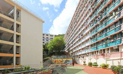 200 flats in three domestic blocks of Yue Kwong Chuen (from left to right: Shun Fung Lau, Pak Sha Lau and Hoy Kong Lau) will be available as “T-Home” for application 